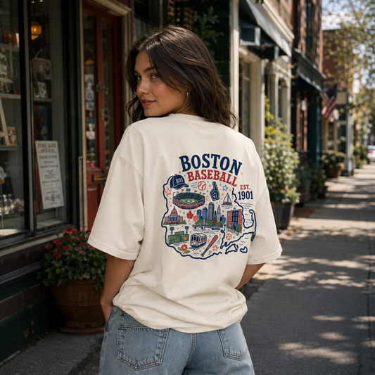 Boston Baseball Massachusetts Map T-Shirt