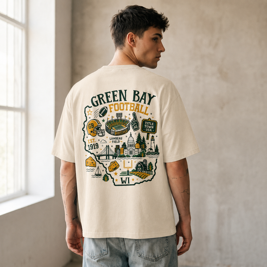 Green Bay Football Wisconsin Map Graphic T-Shirt
