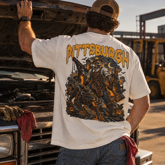 Pittsburgh Football Halloween Steelworker Vintage Graphic T-Shirt