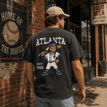 Atlanta Baseball Retro Mascot Two-Sided T-Shirt, Vintage City Sports Graphic Tee for Baseball Fans