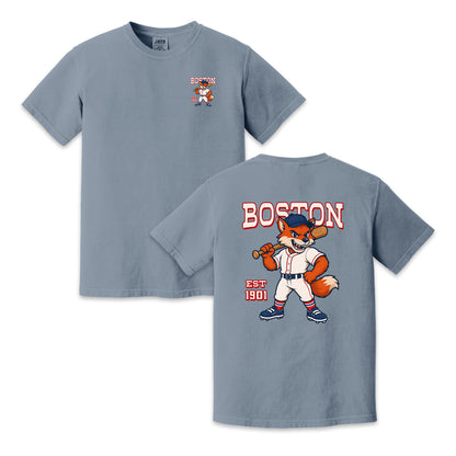 Boston Baseball Two-Sided T-Shirt, Retro Fox Mascot Graphic Tee for Baseball Fans