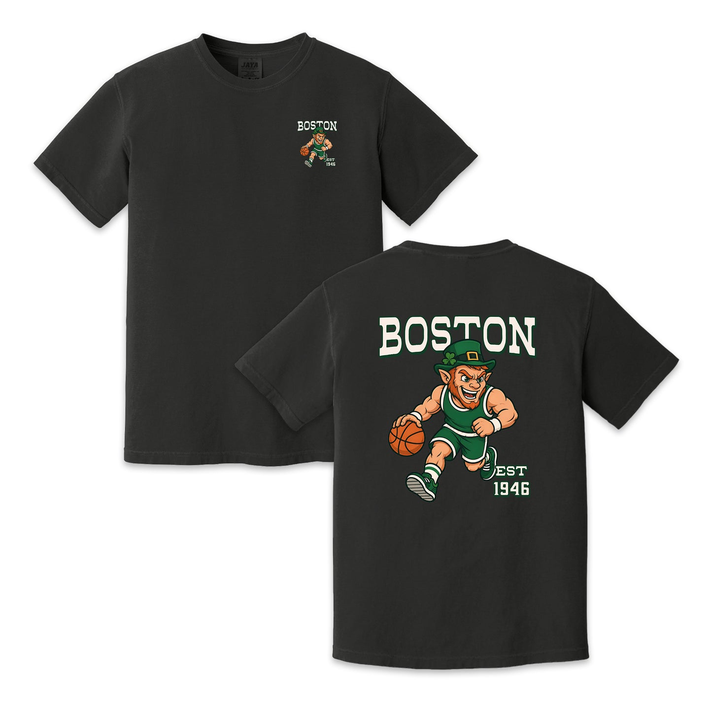 Boston Basketball Lucky Character Two-Sided T-Shirt, Vintage Sports Graphic Tee for Basketball Fans