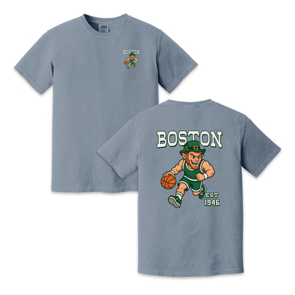 Boston Basketball Lucky Character Two-Sided T-Shirt, Vintage Sports Graphic Tee for Basketball Fans
