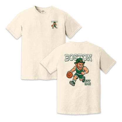 Boston Basketball Lucky Character Two-Sided T-Shirt, Vintage Sports Graphic Tee for Basketball Fans
