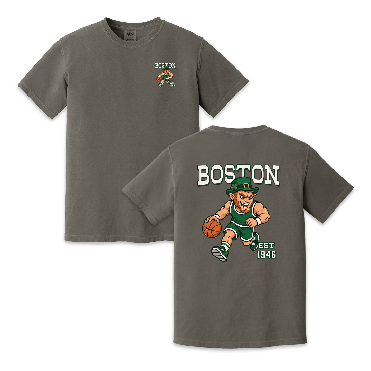 Boston Basketball Lucky Character Two-Sided T-Shirt, Vintage Sports Graphic Tee for Basketball Fans
