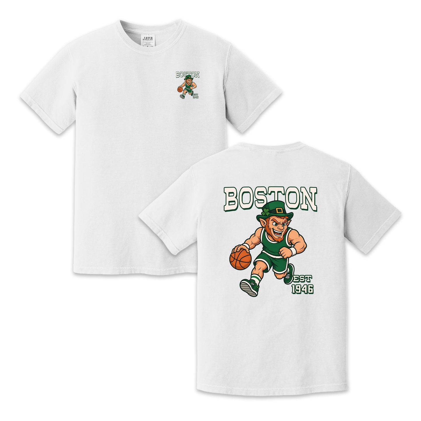 Boston Basketball Lucky Character Two-Sided T-Shirt, Vintage Sports Graphic Tee for Basketball Fans