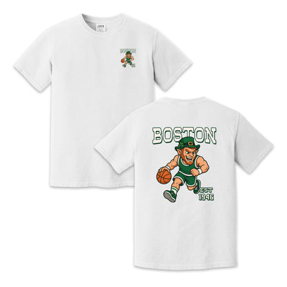 Boston Basketball Lucky Character Two-Sided T-Shirt, Vintage Sports Graphic Tee for Basketball Fans