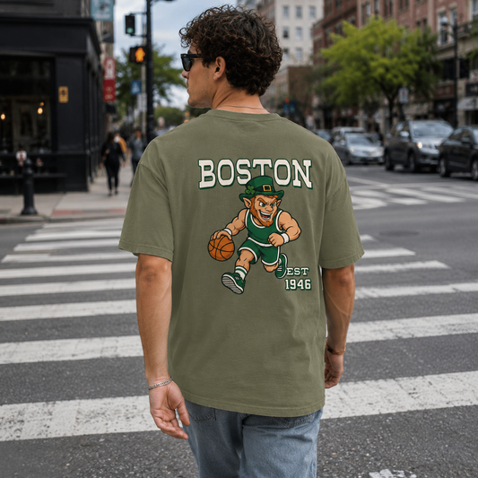 Boston Basketball Lucky Character Two-Sided T-Shirt, Vintage Sports Graphic Tee for Basketball Fans