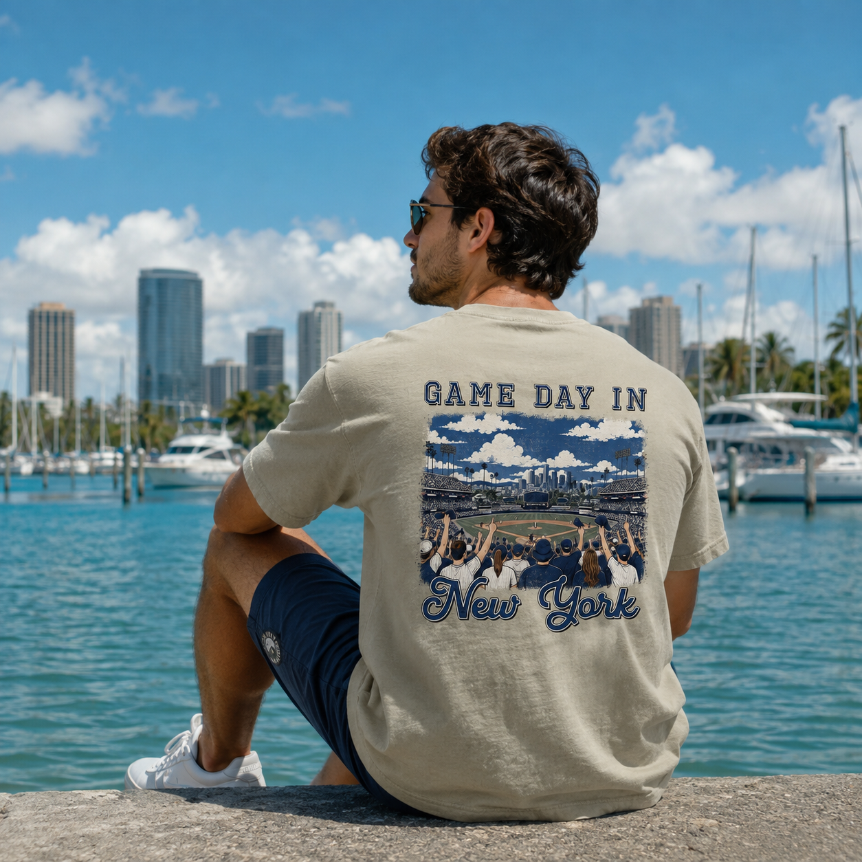 Vintage New York Baseball Game Day Stadium Crowd T-Shirt