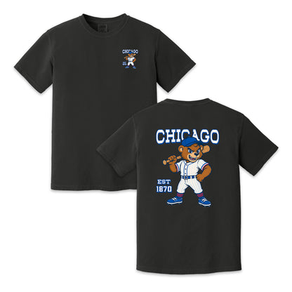 Chicago Baseball Two-Sided T-Shirt, Retro Bear Mascot Graphic Tee for Baseball Fans