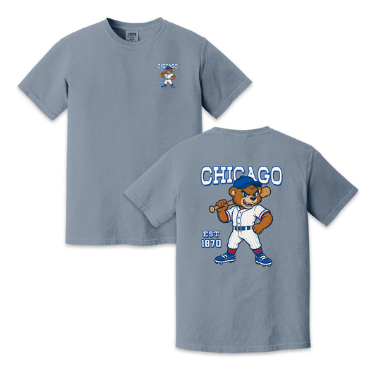 Chicago Baseball Two-Sided T-Shirt, Retro Bear Mascot Graphic Tee for Baseball Fans