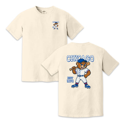 Chicago Baseball Two-Sided T-Shirt, Retro Bear Mascot Graphic Tee for Baseball Fans