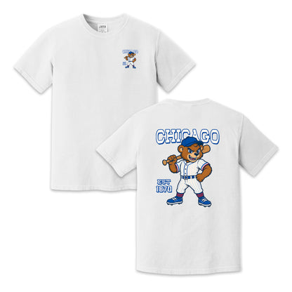 Chicago Baseball Two-Sided T-Shirt, Retro Bear Mascot Graphic Tee for Baseball Fans