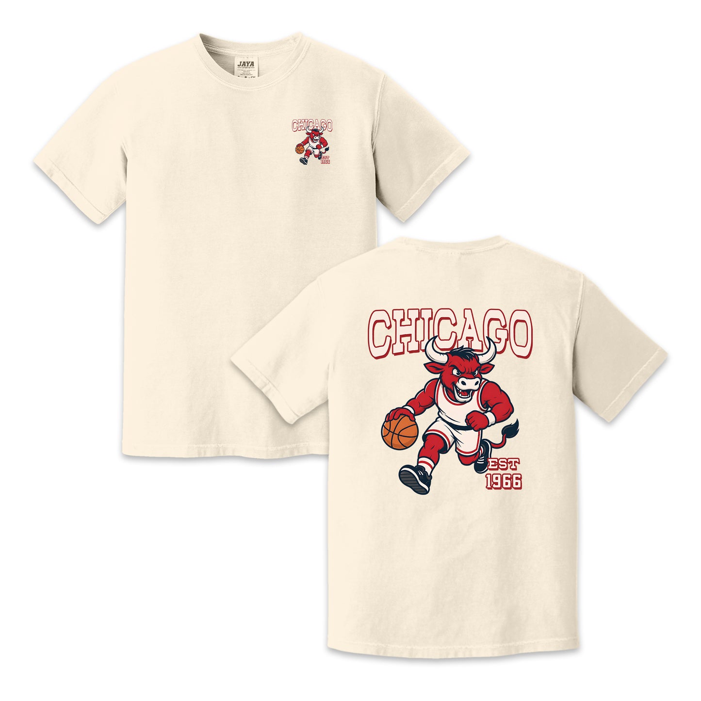 Chicago Basketball Bull Mascot Two-Sided T-Shirt, Retro Sports Graphic Tee for Basketball Fans