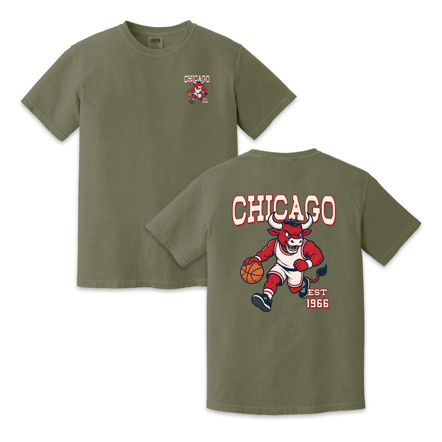 Chicago Basketball Bull Mascot Two-Sided T-Shirt, Retro Sports Graphic Tee for Basketball Fans
