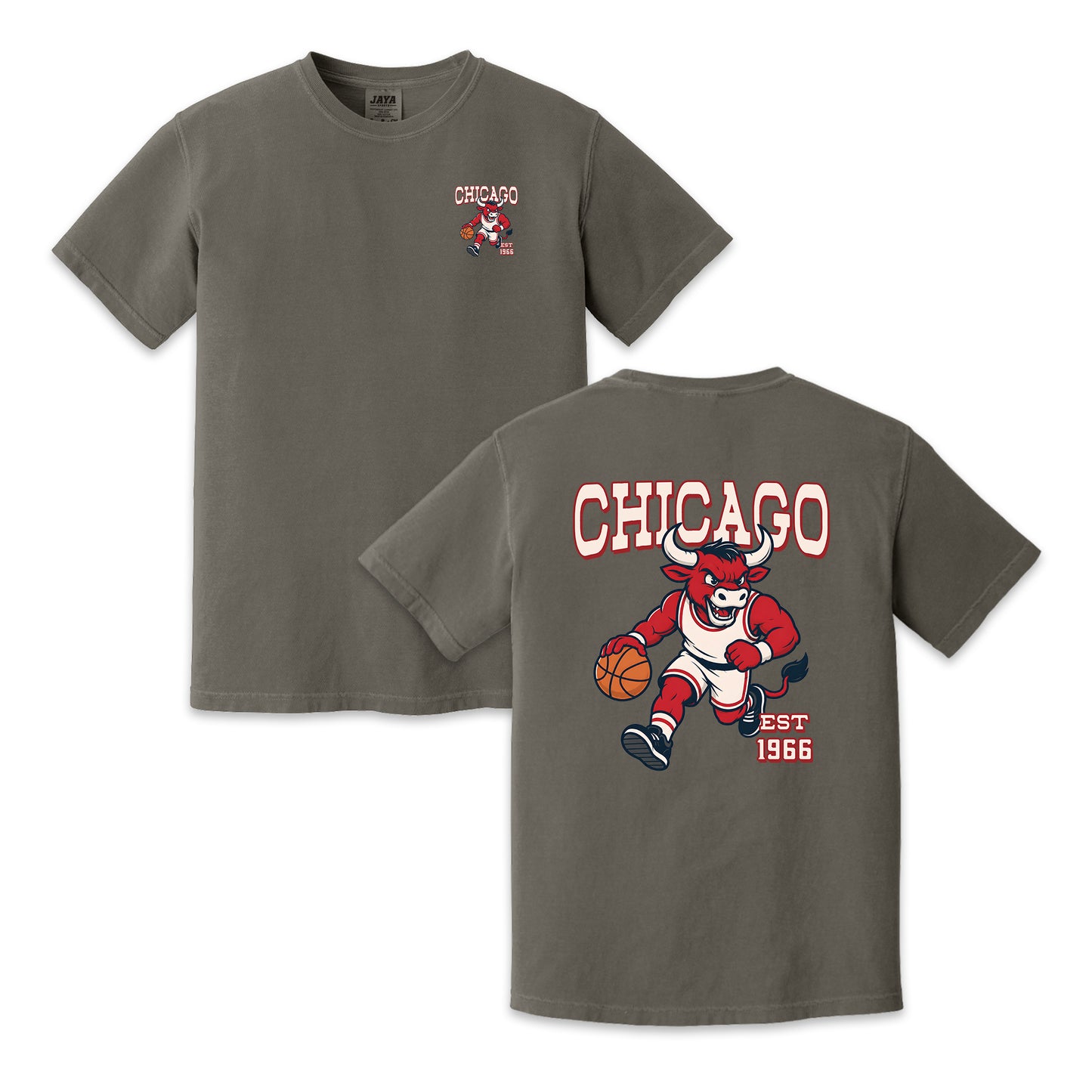 Chicago Basketball Bull Mascot Two-Sided T-Shirt, Retro Sports Graphic Tee for Basketball Fans