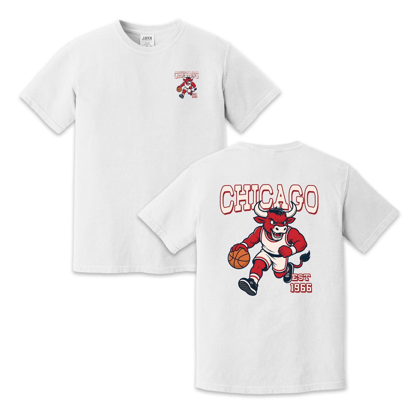 Chicago Basketball Bull Mascot Two-Sided T-Shirt, Retro Sports Graphic Tee for Basketball Fans