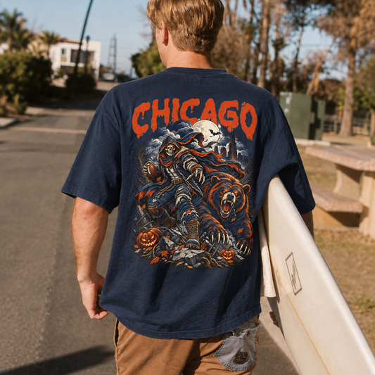 Chicago Football Halloween Vintage Graphic T-Shirt