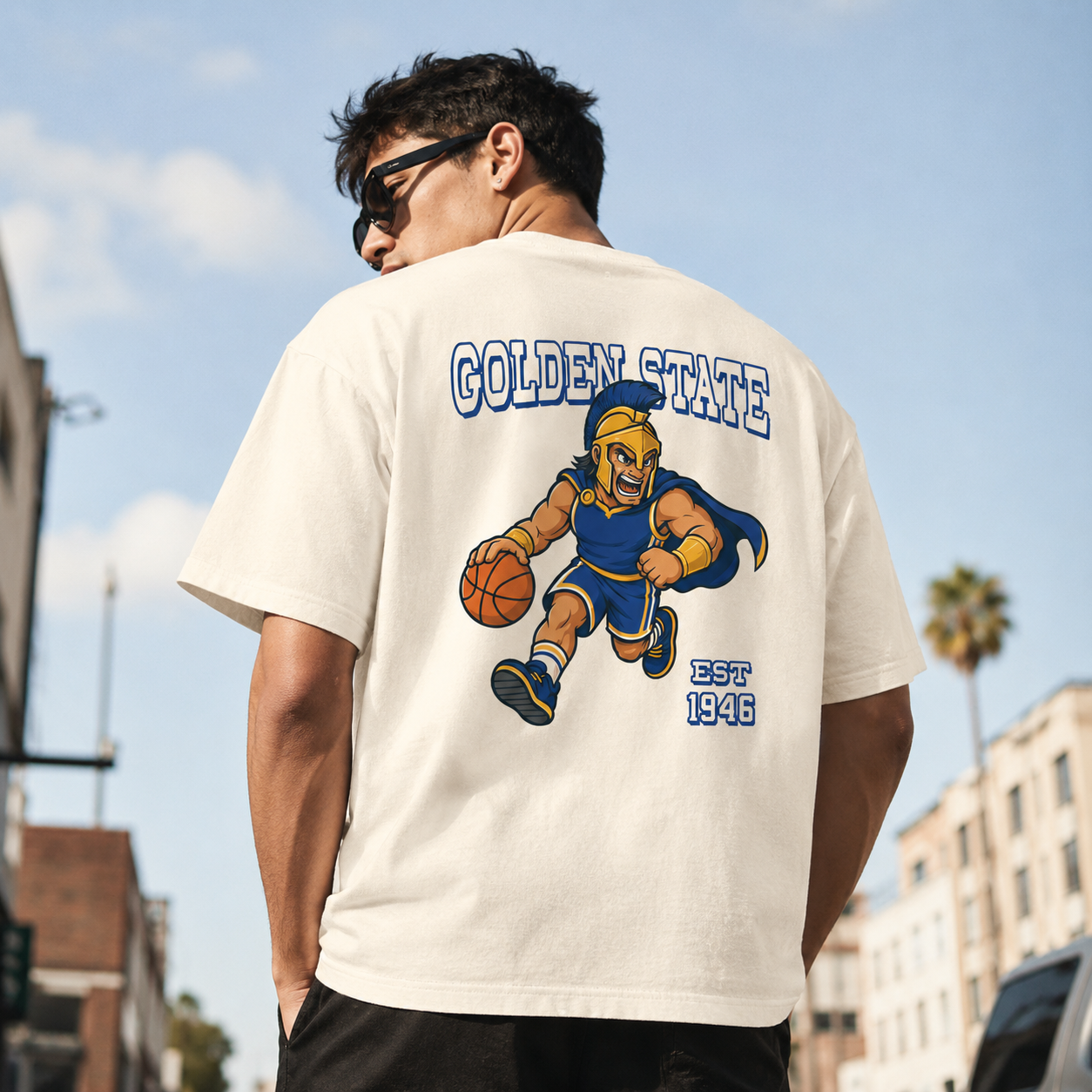 Golden State Warrior Mascot Two-Sided T-Shirt, Retro Basketball Graphic Tee for Sports Fans
