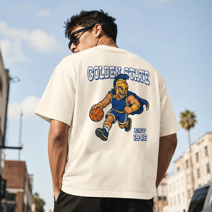 Golden State Warrior Mascot Two-Sided T-Shirt, Retro Basketball Graphic Tee for Sports Fans