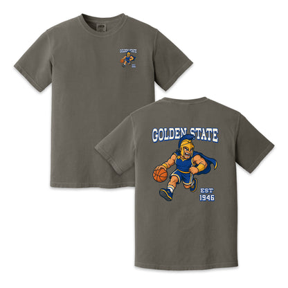 Golden State Warrior Mascot Two-Sided T-Shirt, Retro Basketball Graphic Tee for Sports Fans