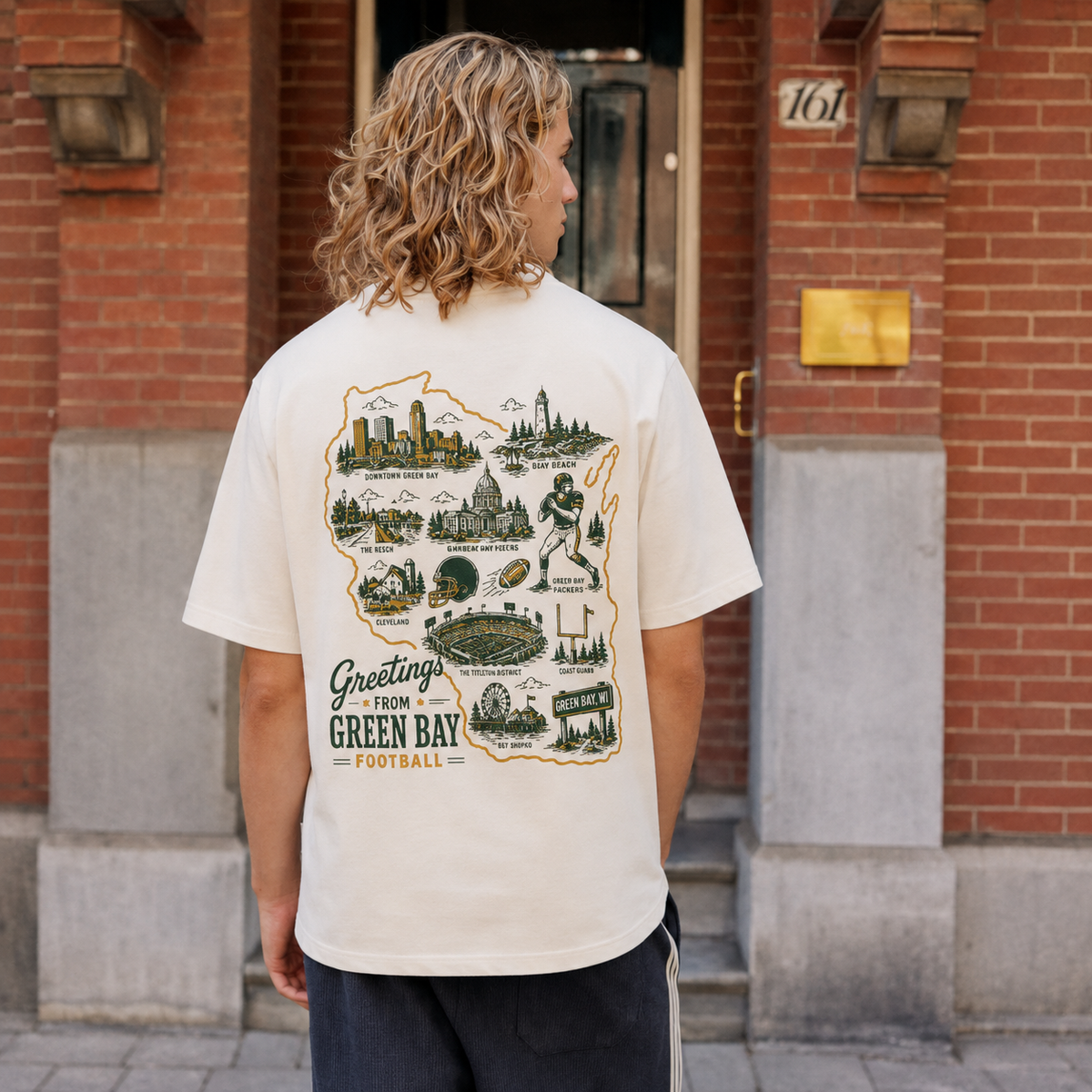 Green Bay Football Wisconsin Map Graphic T-Shirt