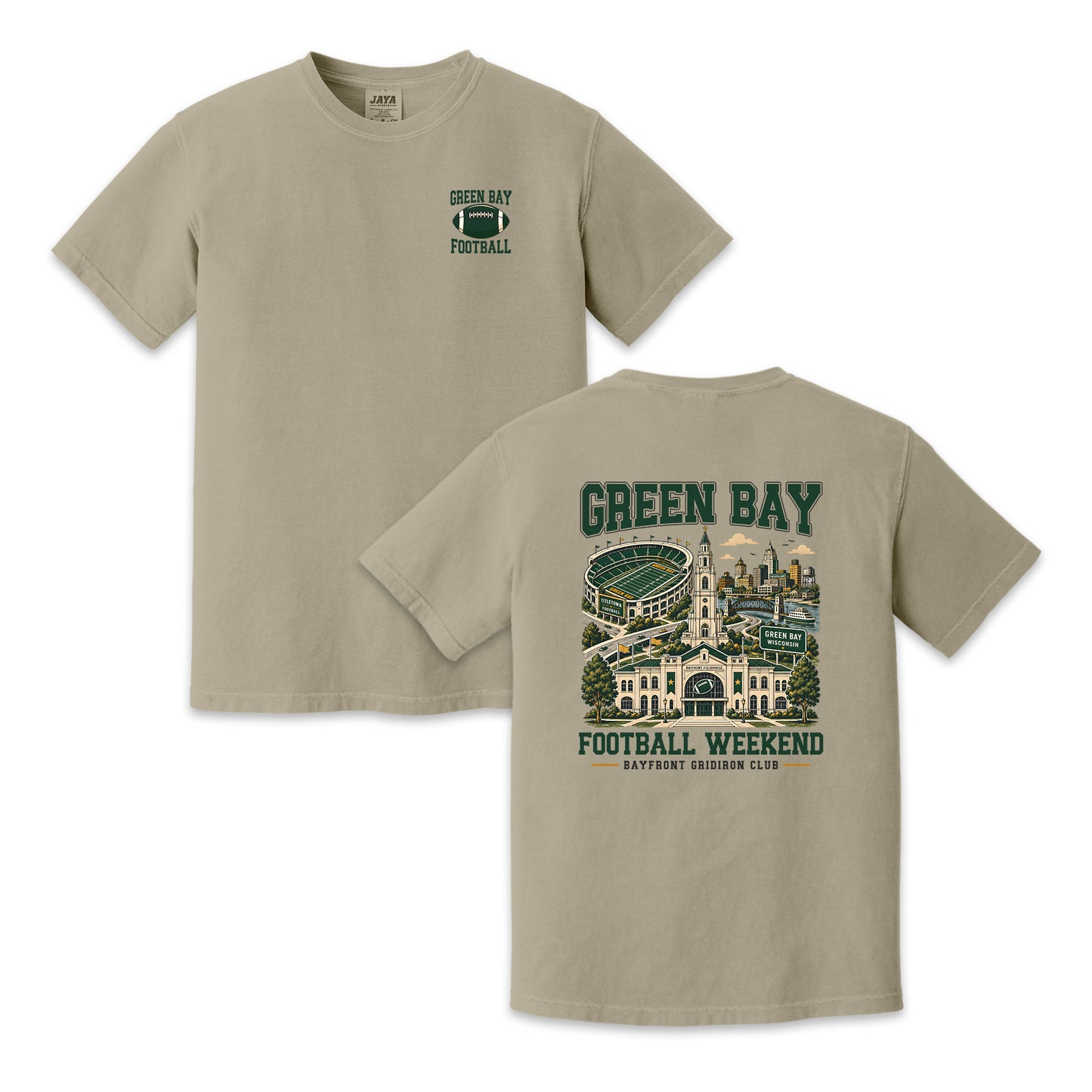 Green Bay Football Weekend Two-Sided Graphic T-Shirt, City Skyline Game Day Design