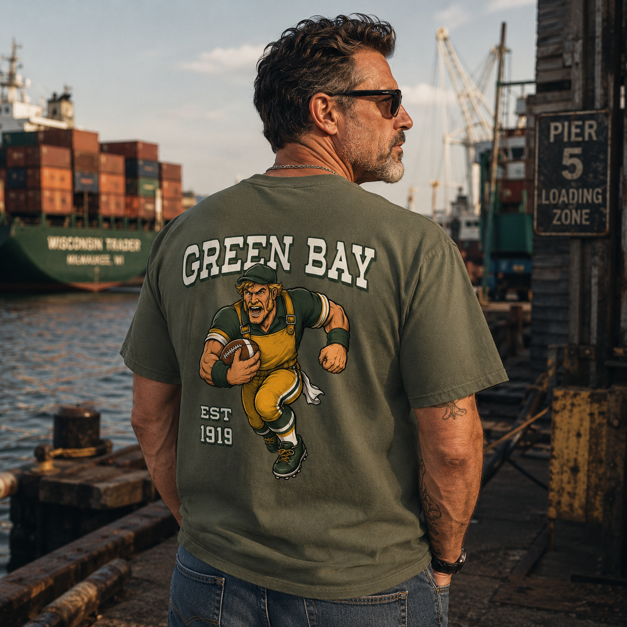 Green Bay Football Worker Two-Sided Graphic T-Shirt, Retro Game Day Sports Tee, Unisex Football Fan Gift Shirt