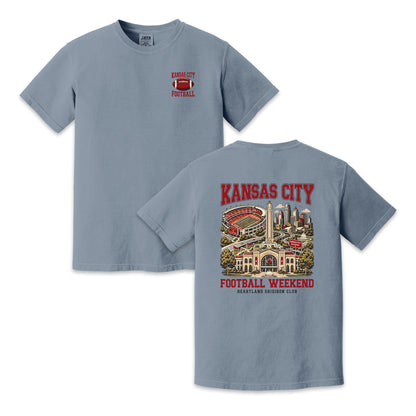 Kansas City Football Two-Sided Graphic T-Shirt – City Skyline Stadium Game Day Tee