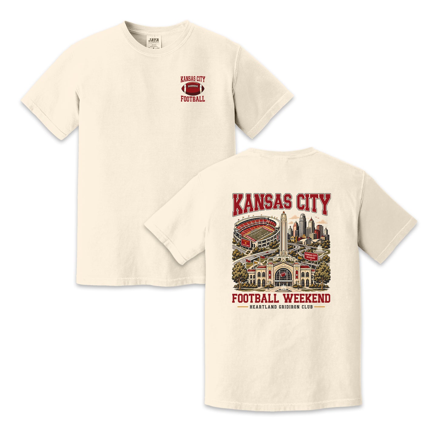 Kansas City Football Two-Sided Graphic T-Shirt – City Skyline Stadium Game Day Tee