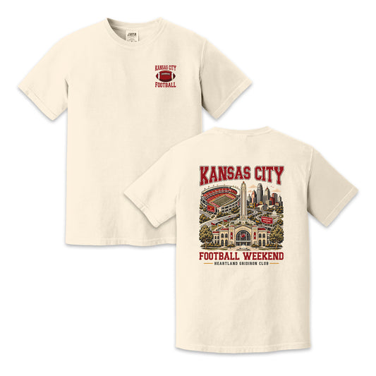 Kansas City Football Two-Sided Graphic T-Shirt – City Skyline Stadium Game Day Tee