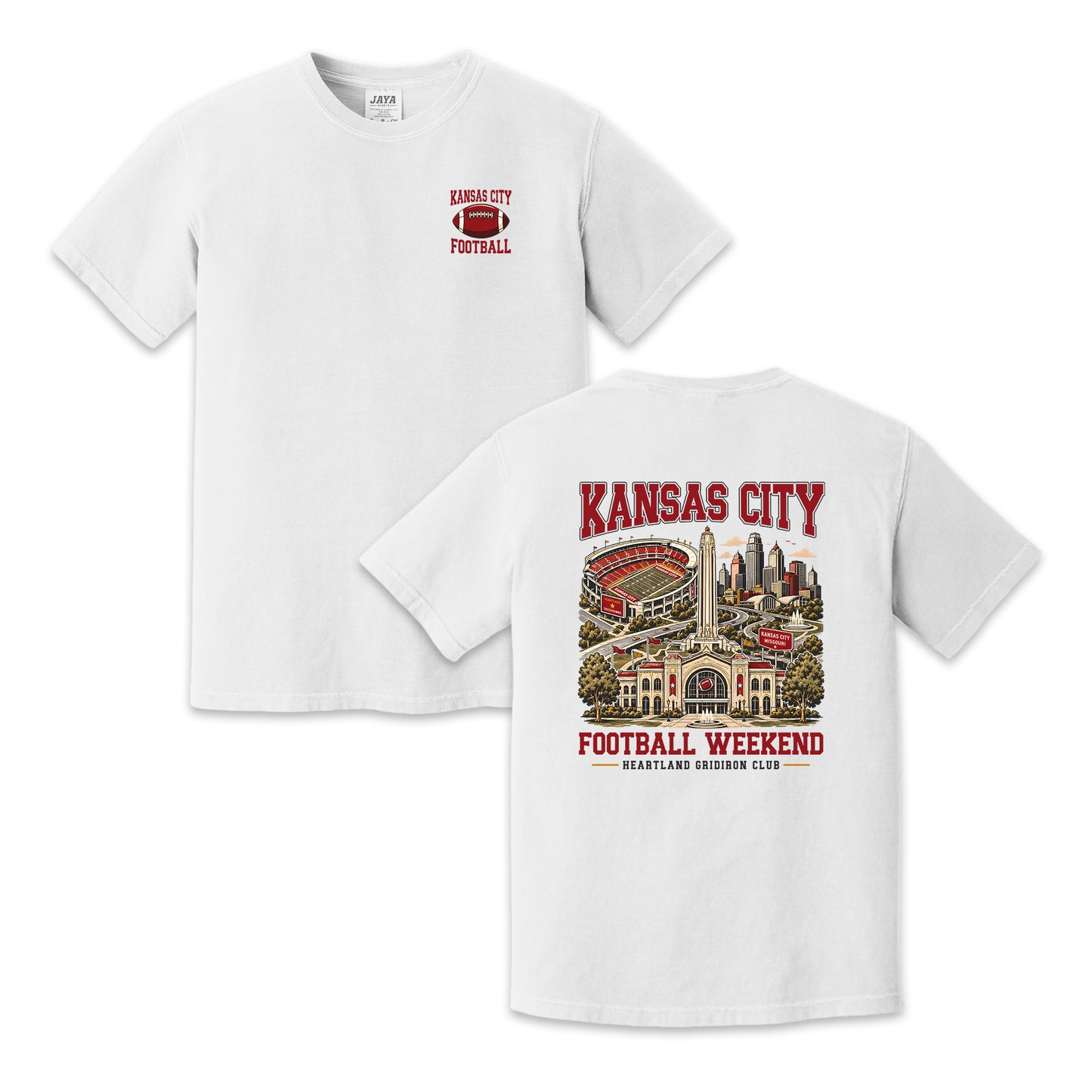 Kansas City Football Two-Sided Graphic T-Shirt – City Skyline Stadium Game Day Tee