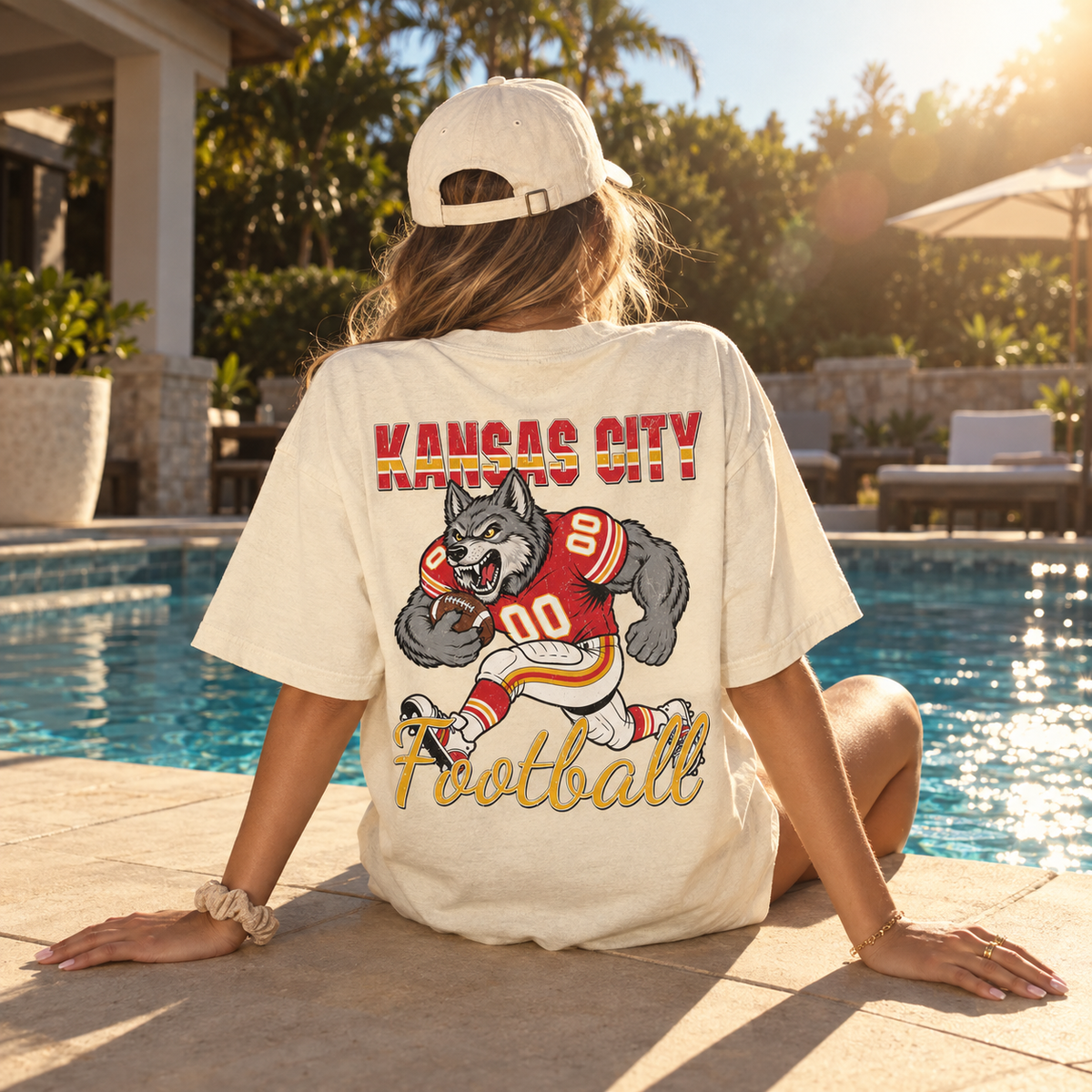 Kansas City Football Wolf Graphic T-Shirt, Vintage Sports City Tee for Football Fans