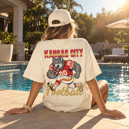 Kansas City Football Wolf Graphic T-Shirt, Vintage Sports City Tee for Football Fans