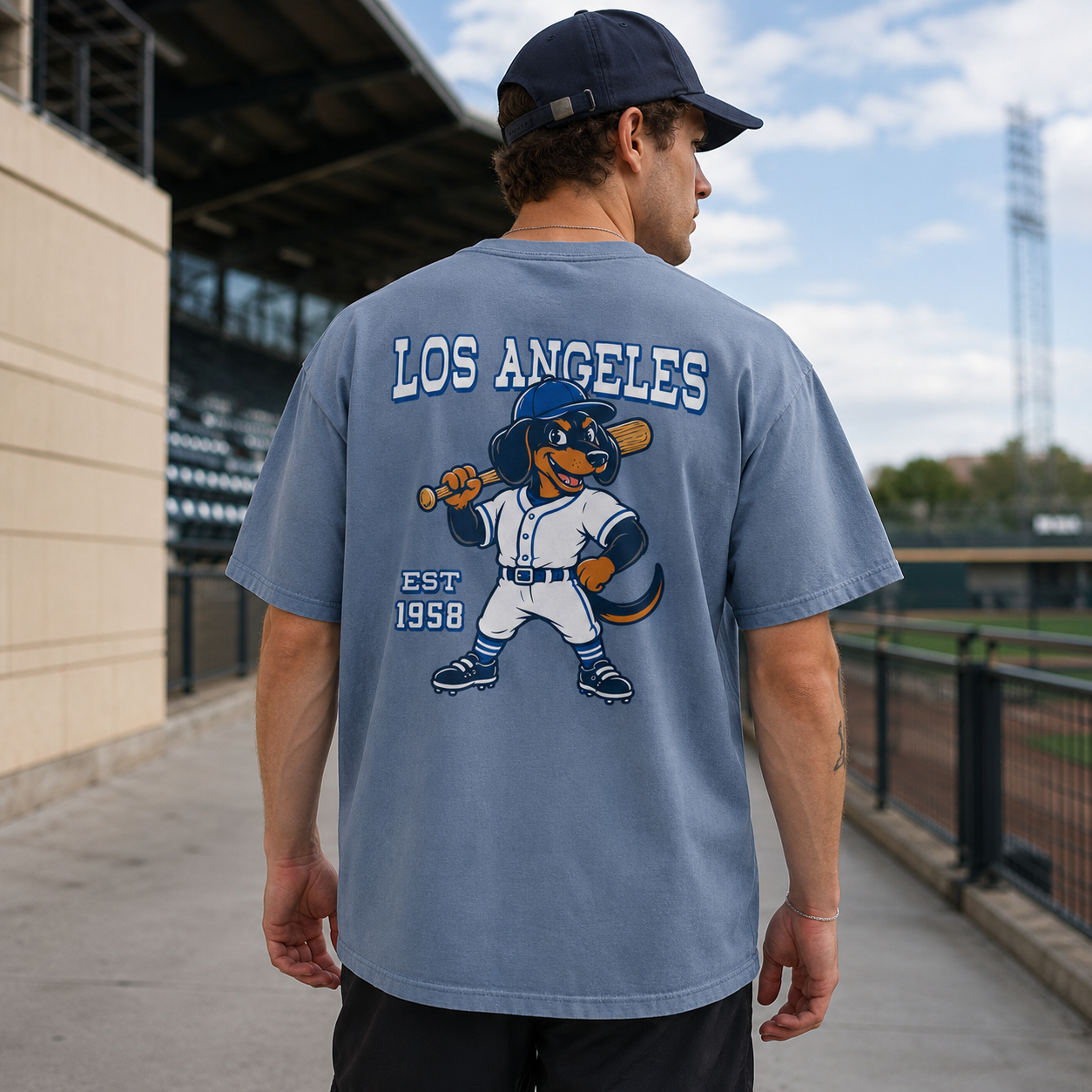 Los Angeles Baseball Two-Sided T-Shirt, Retro Dog Mascot Graphic Tee for Baseball Fans