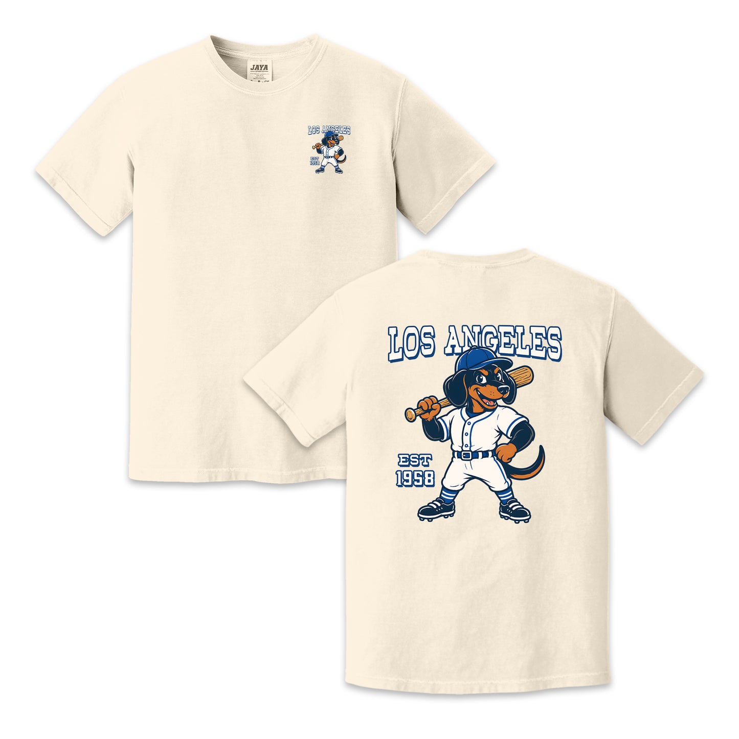 Los Angeles Baseball Two-Sided T-Shirt, Retro Dog Mascot Graphic Tee for Baseball Fans