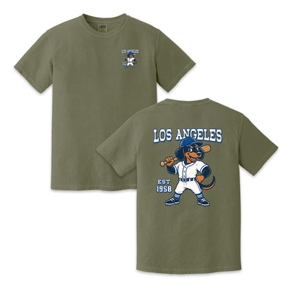 Los Angeles Baseball Two-Sided T-Shirt, Retro Dog Mascot Graphic Tee for Baseball Fans