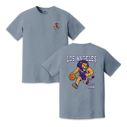 Los Angeles Basketball Lion Mascot Two-Sided T-Shirt, Retro Sports Graphic Tee for Basketball Fans