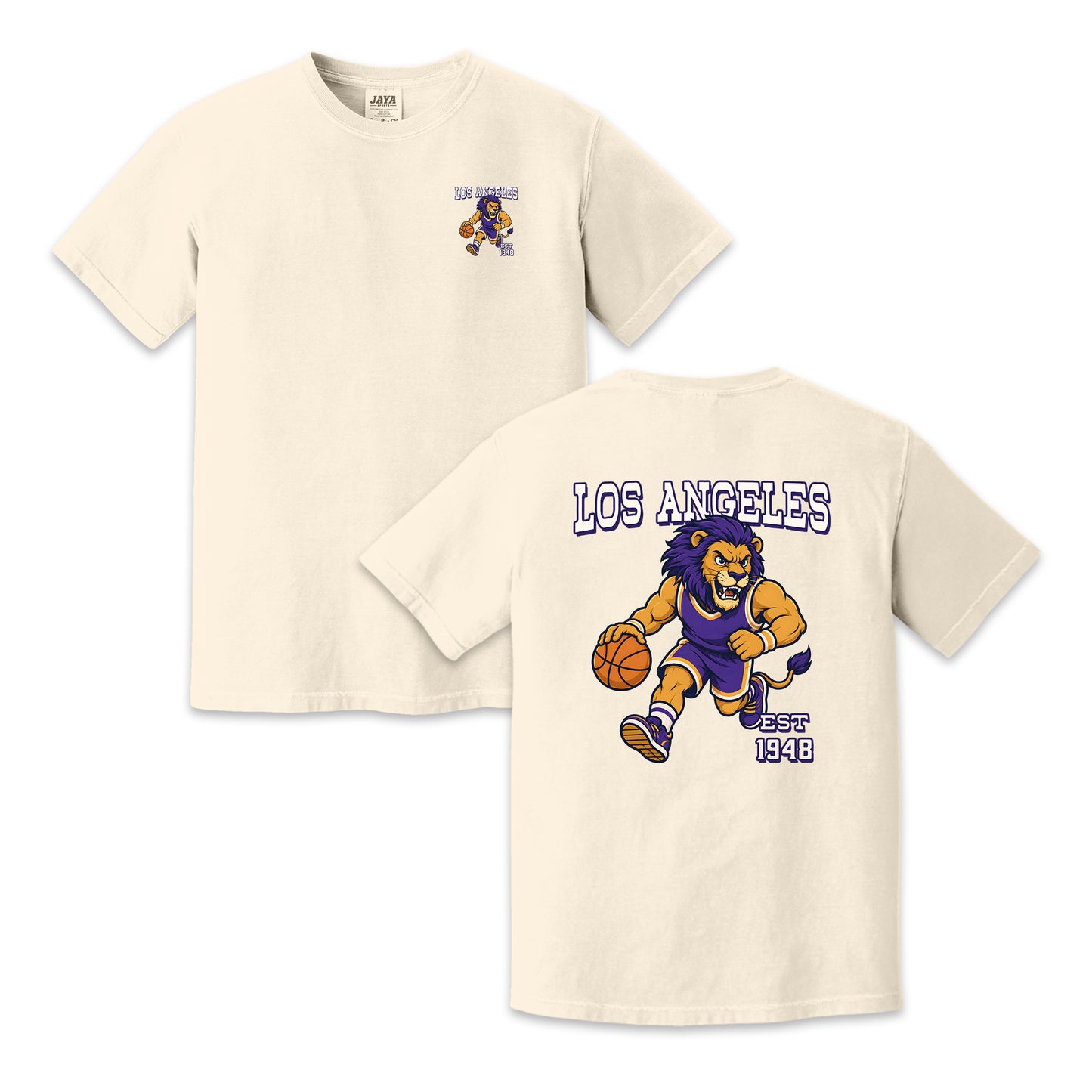 Los Angeles Basketball Lion Mascot Two-Sided T-Shirt, Retro Sports Graphic Tee for Basketball Fans
