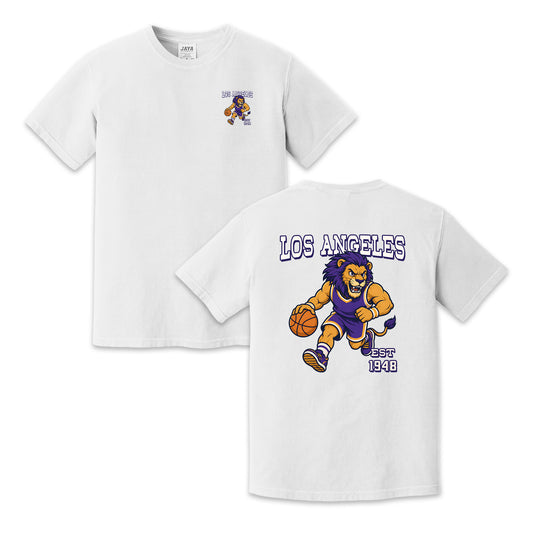 Los Angeles Basketball Lion Mascot Two-Sided T-Shirt, Retro Sports Graphic Tee for Basketball Fans
