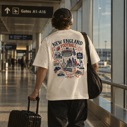 New England Football Massachusetts Map Graphic T-Shirt