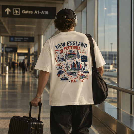 New England Football Massachusetts Map Graphic T-Shirt