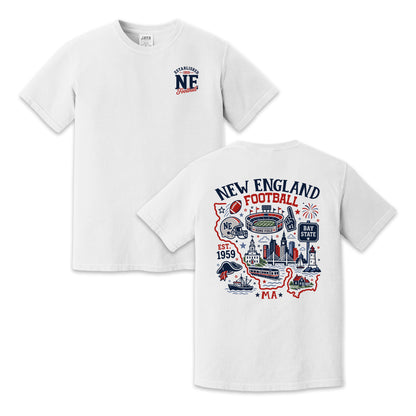 New England Football Massachusetts Map Graphic T-Shirt