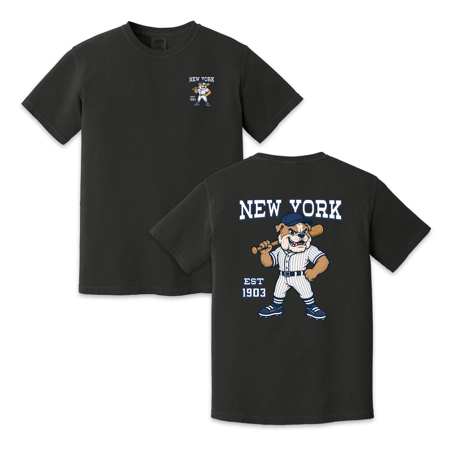 New York Baseball Two-Sided T-Shirt, Retro Bulldog Mascot Graphic Tee for Baseball Fans