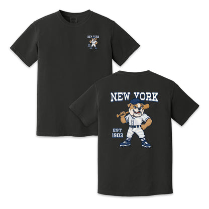 New York Baseball Two-Sided T-Shirt, Retro Bulldog Mascot Graphic Tee for Baseball Fans