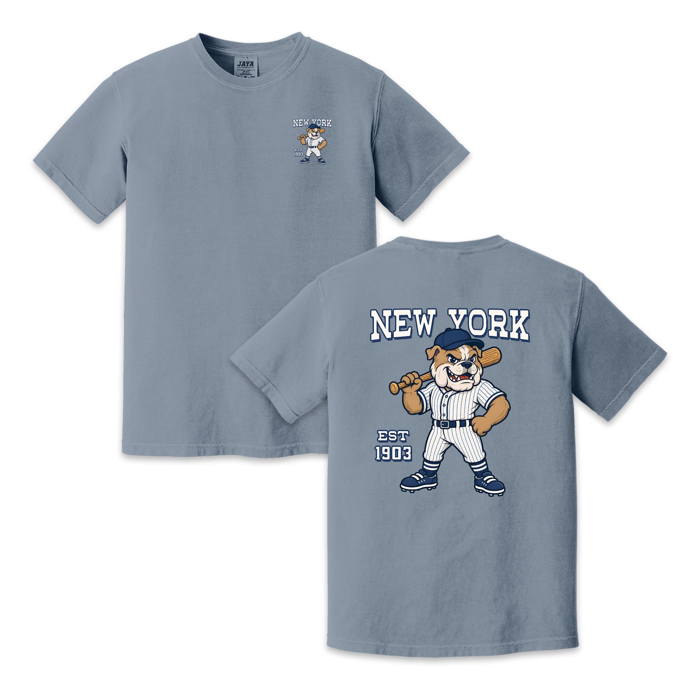New York Baseball Two-Sided T-Shirt, Retro Bulldog Mascot Graphic Tee for Baseball Fans