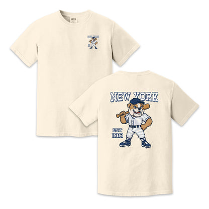 New York Baseball Two-Sided T-Shirt, Retro Bulldog Mascot Graphic Tee for Baseball Fans