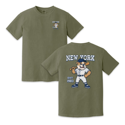 New York Baseball Two-Sided T-Shirt, Retro Bulldog Mascot Graphic Tee for Baseball Fans
