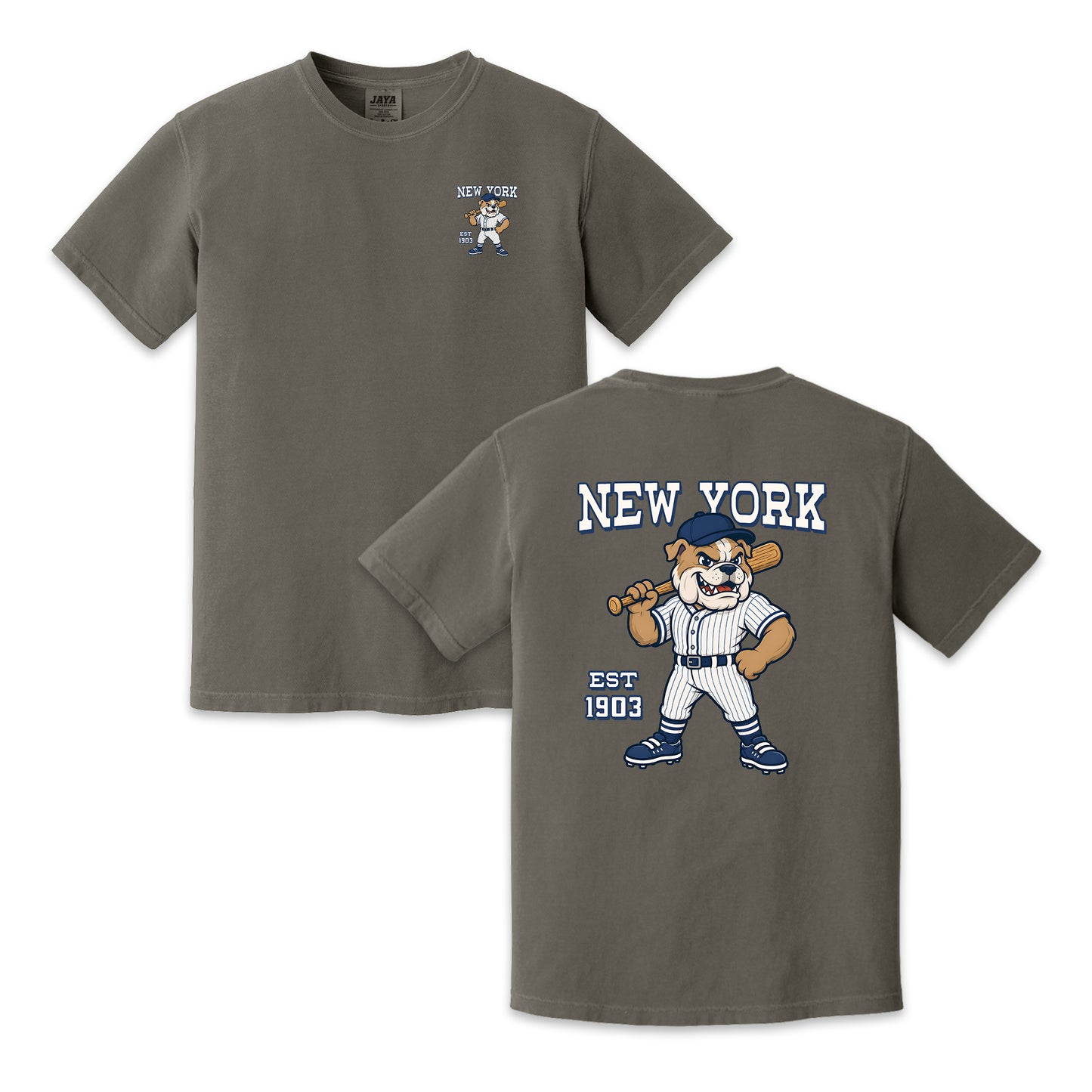 New York Baseball Two-Sided T-Shirt, Retro Bulldog Mascot Graphic Tee for Baseball Fans