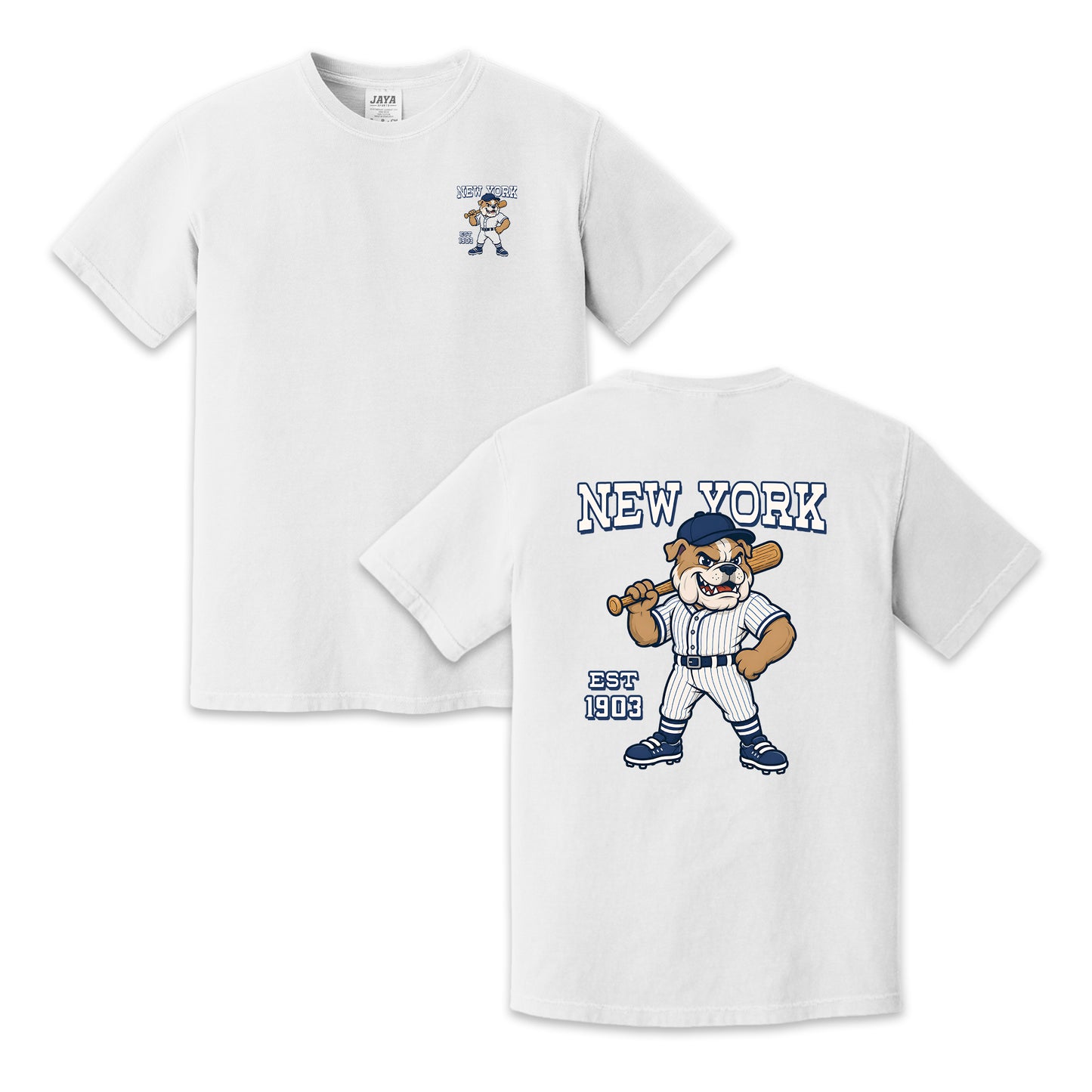New York Baseball Two-Sided T-Shirt, Retro Bulldog Mascot Graphic Tee for Baseball Fans
